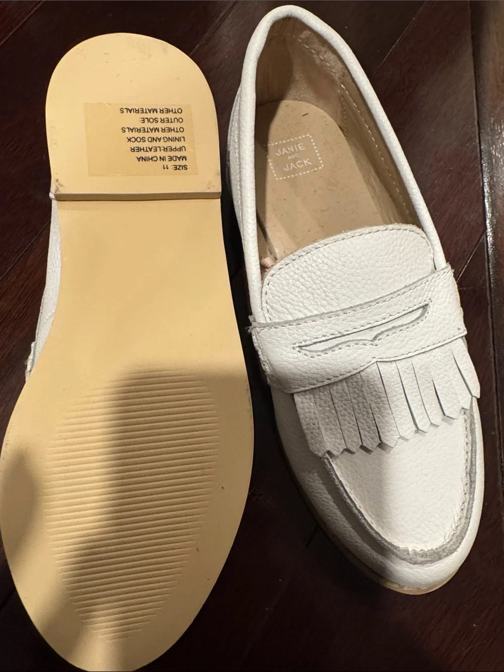 Janie and Jack Ivory Kiltie Fringe Leather Loafers